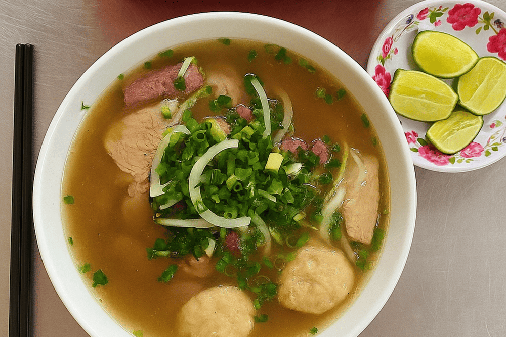 Enjoy a rich and flavorful oxtail pho, with tender meat and an irresistibly savory broth